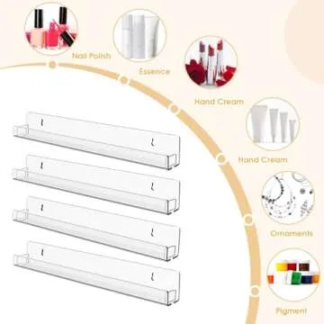 AumVum 6 Pack Nail Polish Organizer Wall Mounted Shelf with Removable Anti-Slip End Inserts, Paint Rack Acrylic Organizers Display for Wall, Nail Polish Rack Displays 90 Bottles, 15 Inch