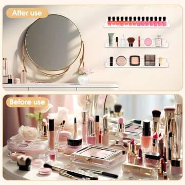 AumVum 6 Pack Nail Polish Organizer Wall Mounted Shelf with Removable Anti-Slip End Inserts, Paint Rack Acrylic Organizers Display for Wall, Nail Polish Rack Displays 90 Bottles, 15 Inch