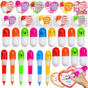 AMENON 28 Pack Valentine's Day Cards with Pens - Fun Classroom Gifts