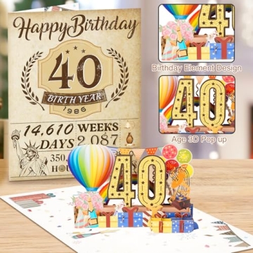 OLOSONG 40th Birthday Pop-Up Card for Men Women