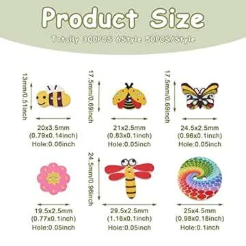 300Pcs Painted Wooden Buttons Insect Theme Poplar Wood Buttons Flower Dragon Fly Butterfly Bee Ladybugs Round Sewing Buttons with Floral Patterns for DIY Sewing Process Decoration
