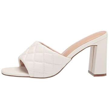 The Drop Women's Pattie High Block Heeled Mule Sandal, Quilted Ivory, 8