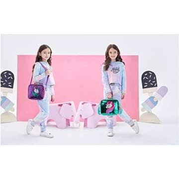 Girls Unicorn Sparkly Sequin Backpack Set for School