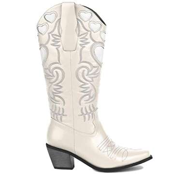 SO SIMPOK Womens Mid Calf Boots Cute Heart Chunky Heel Cowgirl Cowboy Boots Embroidered Pull on Colorful Western Riding Party Boots
