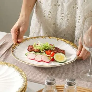 Dinner Plates, Ceramic Dinner Plates Set of 4, White Dinner Plates with Gold Rim, 10 Inch Dinnerware Dish Set for Kitchen Round Salad Plates, Dessert Plates Appetizer Plates Serving Dishes for Parties