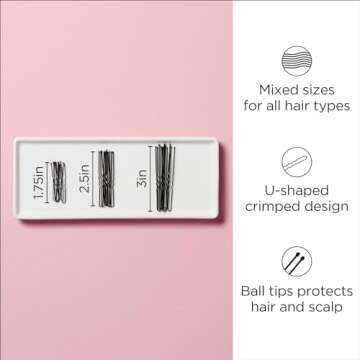Diane Hair Pins for Women Bulk Pack of 100 Assorted Sizes Jumbo 3, Large 2.5, Medium/Small 1.75 - Black, Crimped Design with Ball Tips, D475-100 Count(Pack of 1)