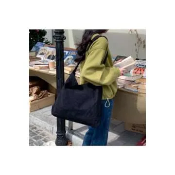 Women/Girls Corduroy Large Capacity Tote Bag Shoulder Bag Fashion Hobo Bag Casual Shopping Bag Handbag khaki