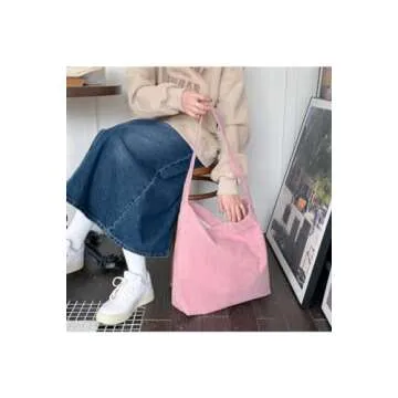 Women/Girls Corduroy Large Capacity Tote Bag Shoulder Bag Fashion Hobo Bag Casual Shopping Bag Handbag khaki
