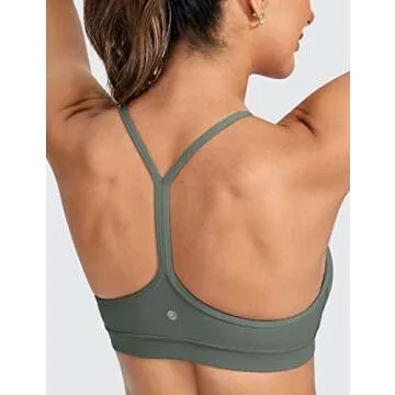 CRZ YOGA Butterluxe Womens Y Back Sports Bra - Padded Racerback Low Impact Spaghetti Thin Strap Workout Yoga Top Grey Sage Small