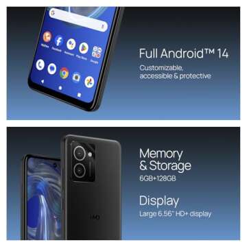 HMD Vibe | Verizon, T-Mobile, AT&T | Unlocked Smartphone | Android 14 | 2 Day Battery | 6.56" 90Hz HD+ Display | 6GB/128GB | 13MP Dual Camera | US Version | Charcoal