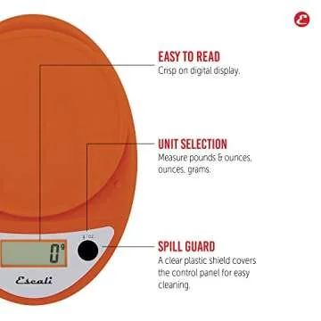 Escali Primo Digital Food Scale Multi-Functional Kitchen Scale and Baking Scale for Precise Weight Measuring and Portion Control, 8.5 x 6 x 1.5 inches, Pumpkin Orange