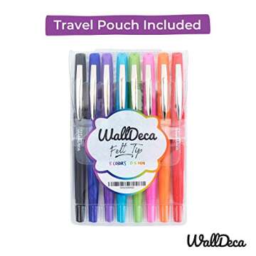 WallDeca Felt Tip Pens, Fine Point Color Pens (0.5mm), Colorful Journal Pens, Planner Pens, Made for Everyday Writing, Journals, Notes and Doodling, for Teachers, Students (8-Pack)