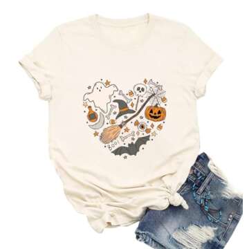 Ykomow Fall Pumpkin Shirts Womens Casual Autumn Thanksgiving Graphic Tees Halloween Tops