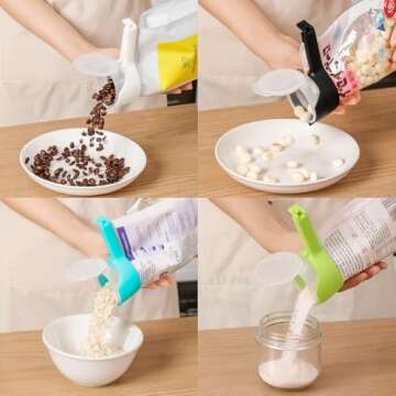 YVEY Food Clip Set with Pour Spout, 4PCS Chip Bag Clips, Durable Plastic Clips for Food Storage, Bag...