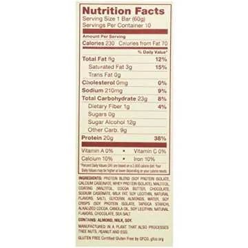 think! Protein Bars, High Protein Snacks, Gluten Free, Sugar Free Energy Bar with Whey Protein Isolate, Brownie Crunch, Nutrition Bars Without Artificial Sweeteners, 2.1 Oz (10 Count)