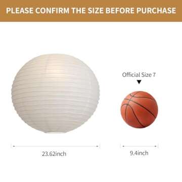 1PC 23.6 Inch Round Rice Paper Lamp Shades, White Paper Lanterns Lights,Paper Pendant Light Shade,Hanging Paper Lamp Shade,Noguchi Lamp Shade,Lampshade for Living Room,Excluding Wires and Bulbs