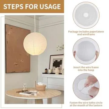 1PC 23.6 Inch Round Rice Paper Lamp Shades, White Paper Lanterns Lights,Paper Pendant Light Shade,Hanging Paper Lamp Shade,Noguchi Lamp Shade,Lampshade for Living Room,Excluding Wires and Bulbs