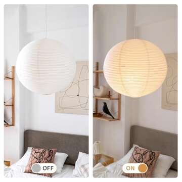 1PC 23.6 Inch Round Rice Paper Lamp Shades, White Paper Lanterns Lights,Paper Pendant Light Shade,Hanging Paper Lamp Shade,Noguchi Lamp Shade,Lampshade for Living Room,Excluding Wires and Bulbs