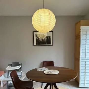 1PC 23.6 Inch Round Rice Paper Lamp Shades, White Paper Lanterns Lights,Paper Pendant Light Shade,Hanging Paper Lamp Shade,Noguchi Lamp Shade,Lampshade for Living Room,Excluding Wires and Bulbs