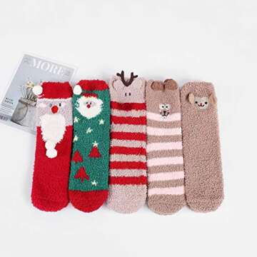 Century Star Womens Socks Fuzzy Socks Soft Fluffy Socks Winter Gifts Socks Sports Outdoor Sock Athletic Socks For Christmas 5 Pairs Christmas