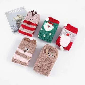 Century Star Womens Socks Fuzzy Socks Soft Fluffy Socks Winter Gifts Socks Sports Outdoor Sock Athletic Socks For Christmas 5 Pairs Christmas