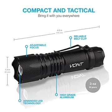 Vont LED Tactical Flashlight, Ultra Bright LED Flashlight, Smart Compact Design, Anti-Slip Surface, 3 Modes, High in Lumens, Handheld Light, Suitable Camping, Hiking etc.