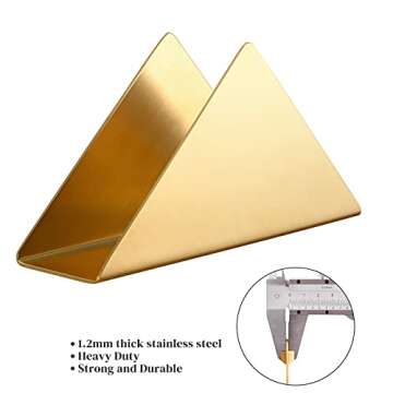 Gold Stainless Steel Napkin Holder, Modern Triangle Cocktail Napkin Dispenser Organizer for Kitchen Countertops, Dinner Tables, Picnic Tables