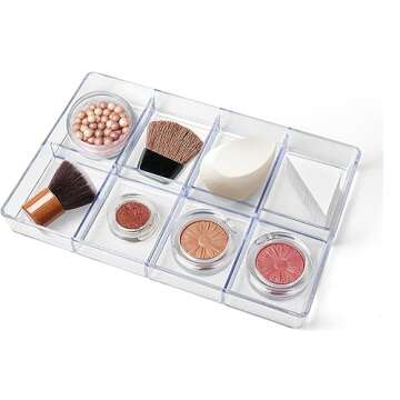 carrotez Desk Drawer Organizer Tray, 8 Grid, Stackable Clear Plastic Storage Organizer for Office Su...