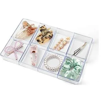 carrotez Desk Drawer Organizer Tray, 8 Grid, Stackable Clear Plastic Storage Organizer for Office Supplies, Makeup, Stationary, Accessory