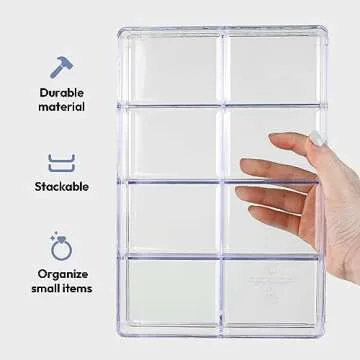 carrotez Desk Drawer Organizer Tray, 8 Grid, Stackable Clear Plastic Storage Organizer for Office Supplies, Makeup, Stationary, Accessory