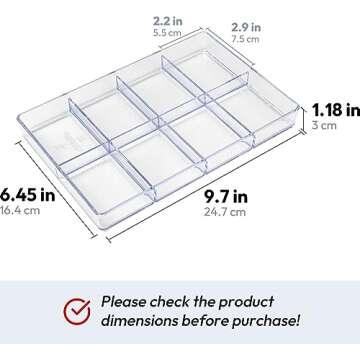 carrotez Desk Drawer Organizer Tray, 8 Grid, Stackable Clear Plastic Storage Organizer for Office Supplies, Makeup, Stationary, Accessory