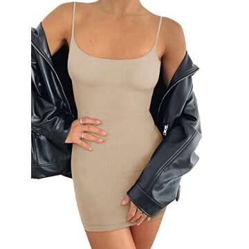 Chic REORIA Women's Ribbed Bodycon Summer Mini Dress