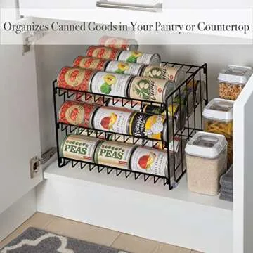 Kitchen Details 3 Tier Can Organizer | Canned Food Storage Rack | Kitchen Cabinet and Pantry Organization | Holds 36 Cans | Space Saving | Onyx