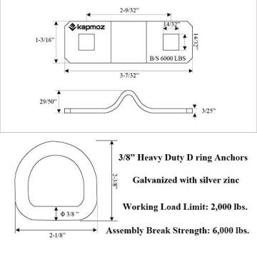 LE KAPMOZ 3/8” Heavy Duty D Rings Tie Down Anchors Hooks for Trailer Truck Bed Pickup RV Camper AT...