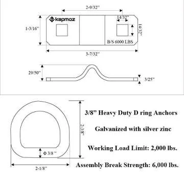 LE KAPMOZ 3/8” Heavy Duty D Rings Tie Down Anchors Hooks for Trailer Truck Bed Pickup RV Camper AT...
