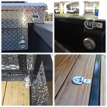 LE KAPMOZ 3/8” Heavy Duty D Rings Tie Down Anchors Hooks for Trailer Truck Bed Pickup RV Camper ATV Boat Kayak Motor Bike Floor Wall Surface Mount Bracket Enclosed Points (4 Pack)