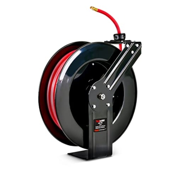 ReelWorks Air Hose Reel Retractable 3/8" Inch x 80' Foot Max 300PSI Longest Ever Hybrid Polymer Hose...