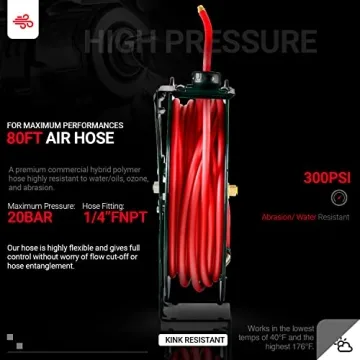Durable ReelWorks Air Hose Reel 3/8" x 80' for Efficient Use