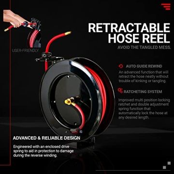 Durable ReelWorks Air Hose Reel 3/8" x 80' for Efficient Use