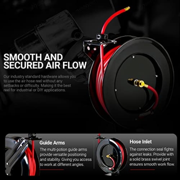 Durable ReelWorks Air Hose Reel 3/8" x 80' for Efficient Use