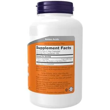 NOW Foods Acetyl-L Carnitine 500 mg - Enhance Energy & Focus with 200 Veg Capsules