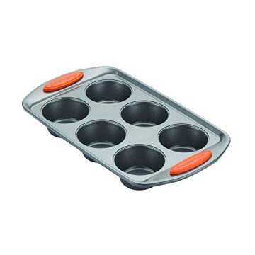 Rachael Ray Yum -o! Nonstick Bakeware 6-Cup Muffin Tin With Grips / Nonstick 6-Cup Cupcake Tin With Grips - 6 Cup, Gray