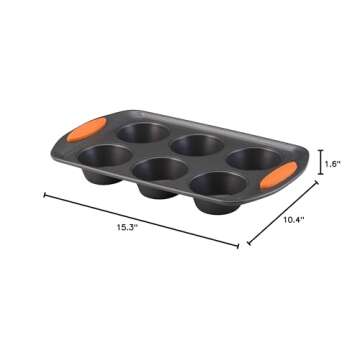 Rachael Ray Yum -o! Nonstick Bakeware 6-Cup Muffin Tin With Grips / Nonstick 6-Cup Cupcake Tin With Grips - 6 Cup, Gray