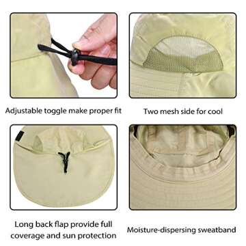 Neck Flap Sun Hat with Wide Brim, UPF 50+ Hiking Safari Fishing hat for Women Men, Sun Protection Hat for Summer Adventures