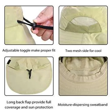 Neck Flap Sun Hat with Wide Brim, UPF 50+ Hiking Safari Fishing hat for Women Men, Sun Protection Hat for Summer Adventures