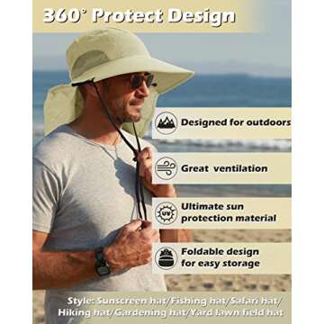 Neck Flap Sun Hat with Wide Brim, UPF 50+ Hiking Safari Fishing hat for Women Men, Sun Protection Hat for Summer Adventures