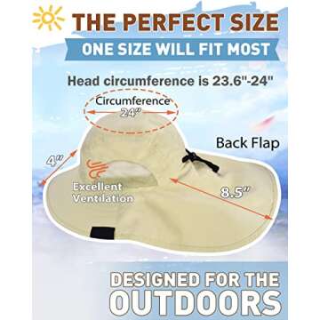 Neck Flap Sun Hat with Wide Brim, UPF 50+ Hiking Safari Fishing hat for Women Men, Sun Protection Hat for Summer Adventures