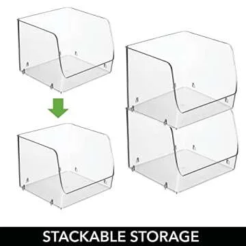 mDesign Modern Stackable Plastic Open Front Dip Storage Organizer Bin Basket for Kitchen Organization - Ligne Collection - 2 Pack - Clear