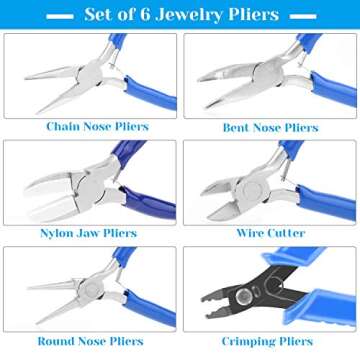 Shynek 6pcs Jewelry Making Pliers - Nylon Jaw, Round Nose, Wire Cutter, Bent Nose & Crimping Pliers