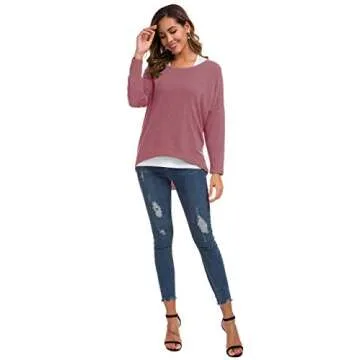 UGET Women's Oversized Baggy Tops Off Shoulder Loose Fitting Pullover Casual Blouse T-Shirt Sweater Long Batwing Sleeve Small Purple Red